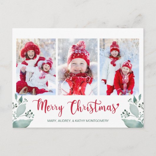 Waterverf voor prettig kerstscript Leaf 3 Foto Feestdagenkaart (Voorkant)