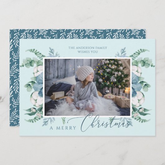 Waterverf voor prettige kerstdagen Greenery Aangep Feestdagenkaart (Voorkant / Achterkant)