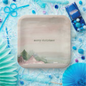 Waterverf voor prettige kerstgebergte papieren bordje (Feest)