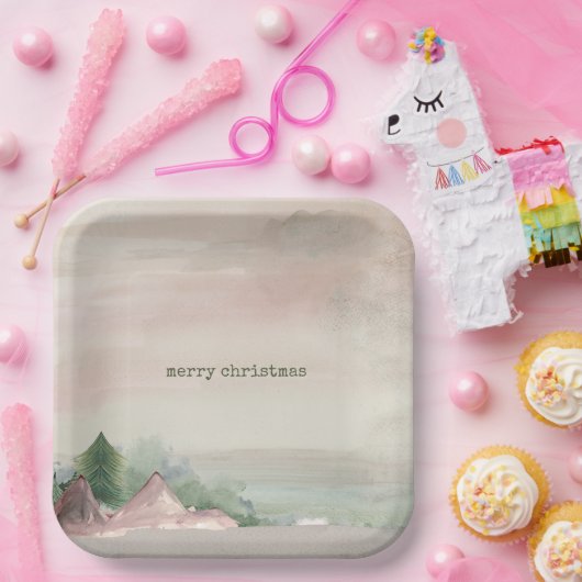 Waterverf voor prettige kerstgebergte papieren bordje (Feest)