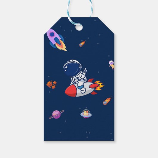 Waterverf voor ruimteastronauten Planet and Stars Cadeaulabel (Voorkant)