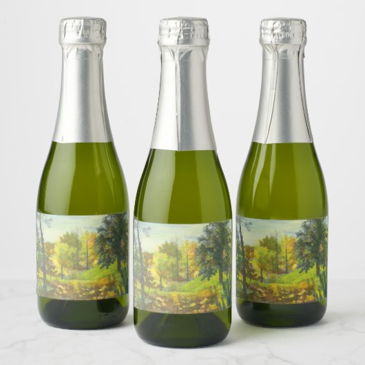 Waterverf voor schilderen van zonne-herfst sparkling wijnetiket (Flessen)