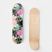 Waterverf voor Trendy Pink & Black Flowers Persoonlijk Skateboard (Voorkant)
