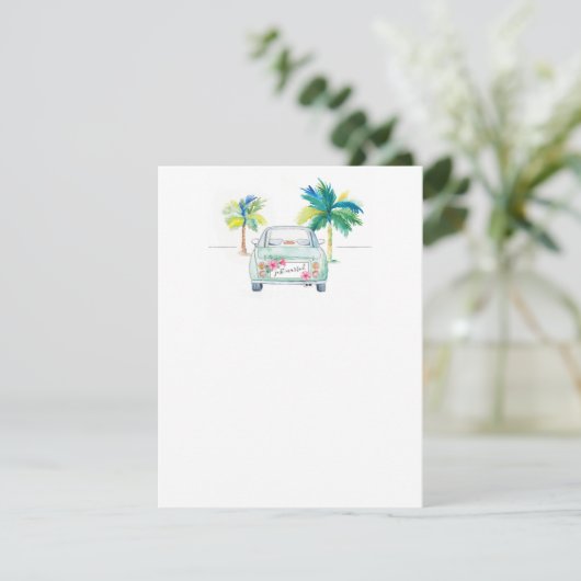 Waterverf voor tropische auto's en palmbomen bedankkaart (Staand voorkant)