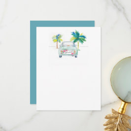 Waterverf voor tropische auto's en palmbomen bedankkaart