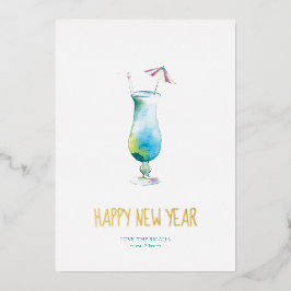 Waterverf voor Tropische cocktail met fotofeestdag Folie Feestdagenkaart