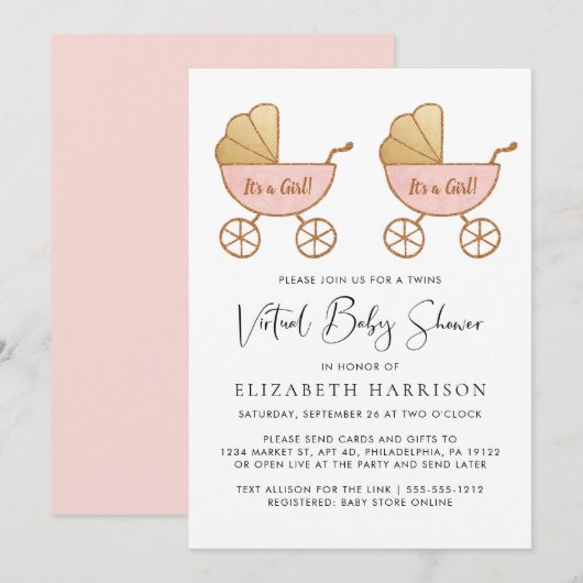 Waterverf voor twee meisjes Virtueel Baby shower Kaart (Voorkant / Achterkant)