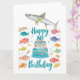 Waterverf voor Visliefhebber 80ste Verjaardag  Kaart