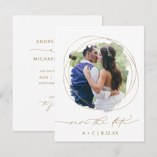 Waterverf voor weddenschap Geometric Greenery Save The Date (Voorkant / Achterkant)