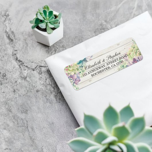 Waterverf voor weddenschap Succulents Rustic Wood Etiket