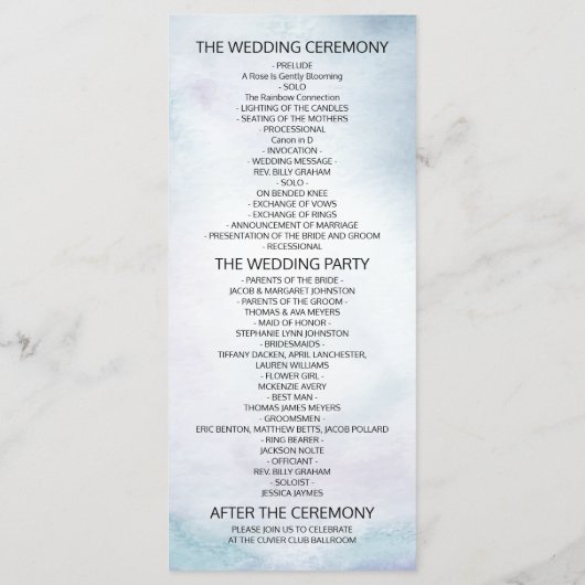 Waterverf voor weddenschappen Blauwgroen en gouden Programmakaart (Achterkant)