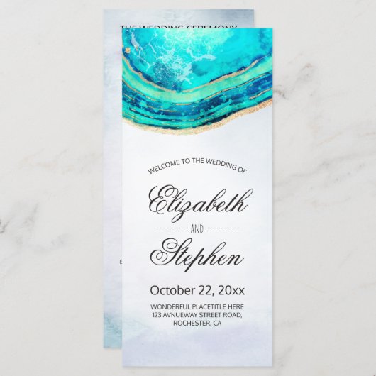 Waterverf voor weddenschappen Blauwgroen en gouden Programmakaart (Voorkant / Achterkant)