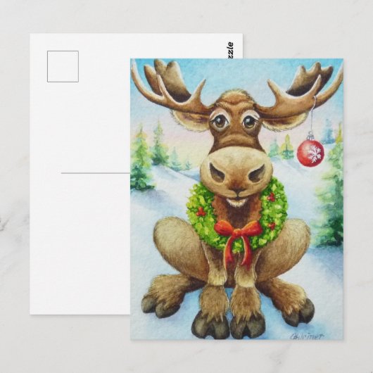 Waterverf voor witte winterkerstmis briefkaart (Voorkant / Achterkant)