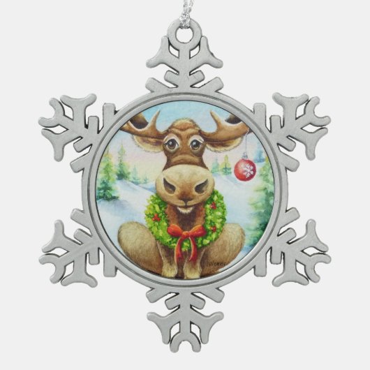 Waterverf voor witte winterkerstmis tin sneeuwvlok ornament (Voorkant)