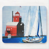 Waterverf voor zandboot en vuurtoren muismat (Voorkant)