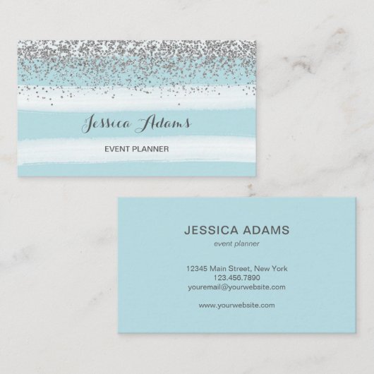 Waterverf voor zilver en blauwe strepen visitekaartje (Voorkant / Achterkant)