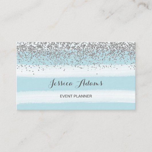 Waterverf voor zilver en blauwe strepen visitekaartje (Voorkant)