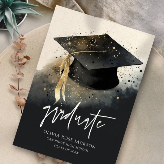 Waterverf voor zwart en gouden Pet Afstuderen Afst Aankondiging
