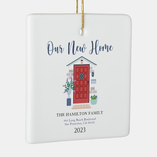 Waterverf voordeur Onze eerste kerst nieuw huis Keramisch Ornament (Rechts)