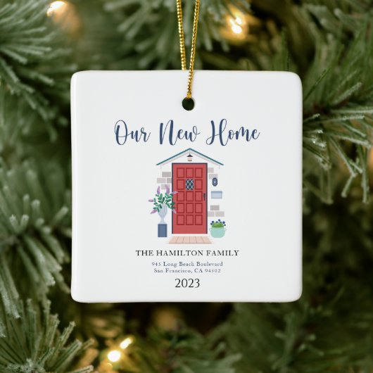 Waterverf voordeur Onze eerste kerst nieuw huis Keramisch Ornament (Boom)