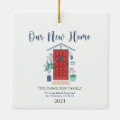 Waterverf voordeur Onze eerste kerst nieuw huis Keramisch Ornament (Achterkant)