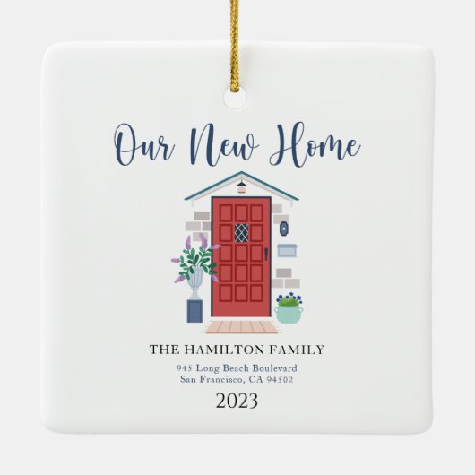 Waterverf voordeur Onze eerste kerst nieuw huis Keramisch Ornament (Achterkant)