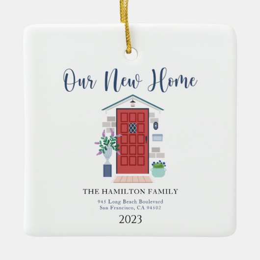 Waterverf voordeur Onze eerste kerst nieuw huis Keramisch Ornament (Voorkant)