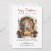 Waterverf voordeur vrolijk kerstfeest feestdagenkaart (Voorkant)