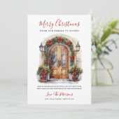 Waterverf voordeur vrolijk kerstfeest feestdagenkaart (Staand voorkant)