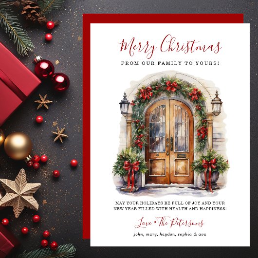 Waterverf voordeur vrolijk kerstfeest feestdagenkaart