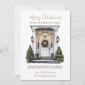 Waterverf voordeur vrolijk kerstfeest feestdagenkaart (Voorkant)