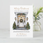 Waterverf voordeur vrolijk kerstfeest feestdagenkaart (Staand voorkant)