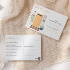 Waterverf voordeur We hebben een nieuw adres verpl Briefkaart