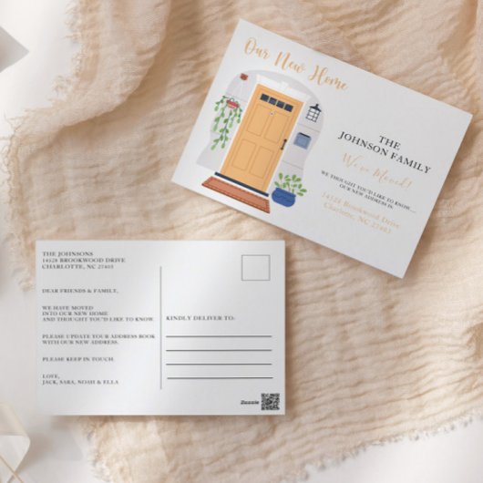 Waterverf voordeur We hebben een nieuw adres verpl Briefkaart