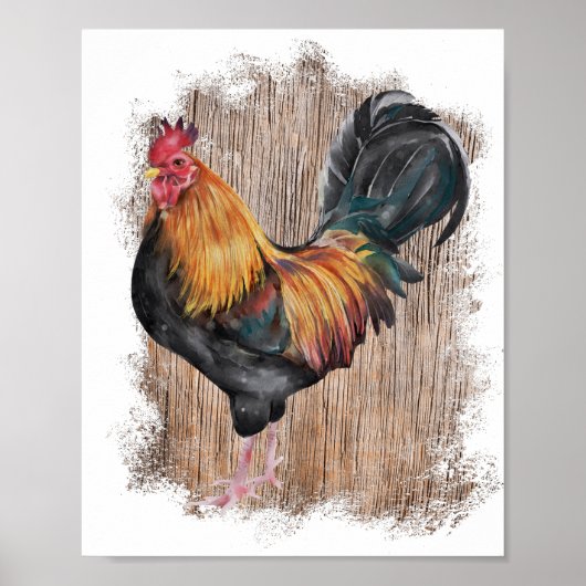 Waterverf voorjaar Boerderij Rooster Poster (Voorkant)