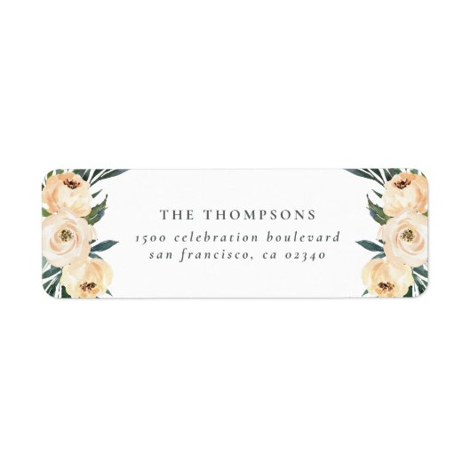 Waterverf Voorjaars Peony Aangepaste naam Retourad Etiket (Voorkant)