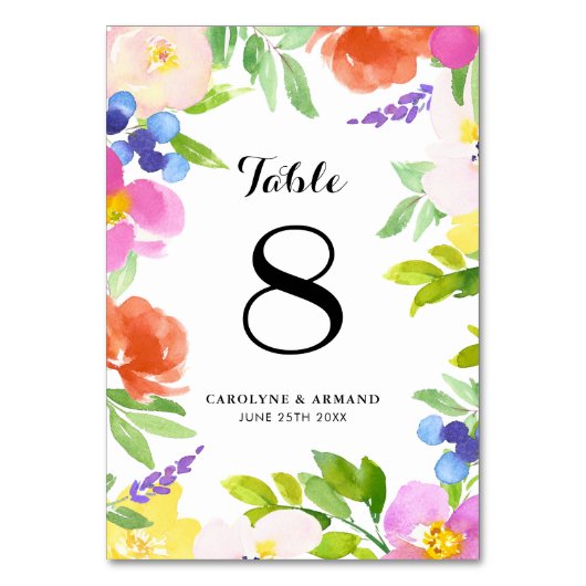 Waterverf Voorjaarsbloei Floral Table Numbers Kaart (Voorkant)