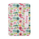 Waterverf voorjaarsbloemen met naam Elegant Badmat (Voorkant Verticaal)