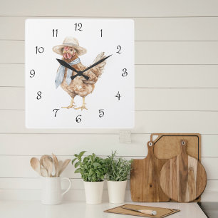 Waterverf voorjaarskip in Pet Country Kitchen Vierkante Klok