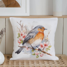 Waterverf Voorjaarsvogels en Blooms Kussen