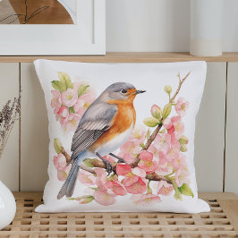 Waterverf Voorjaarsvogels en Blooms Kussen