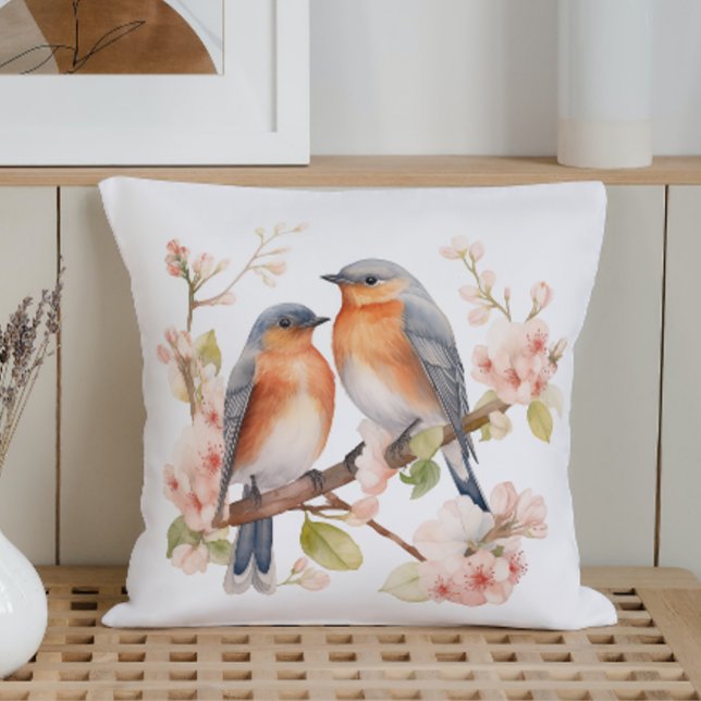 Waterverf Voorjaarsvogels en Blooms Kussen (Creator heeft geüpload)