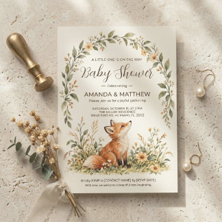 Waterverf Vos Baby Shower Uitnodiging