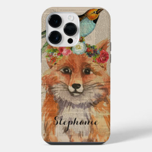 Waterverf Vos Bloemencollage Gepersonaliseerde Naa iPhone 14 Pro Max Hoesje