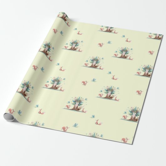 Waterverf vos boom inpakpapier (Uitgerold)