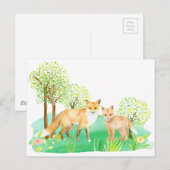 Waterverf vos en kit briefkaart (Voorkant / Achterkant)