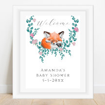 Waterverf vos in bloei welkom baby shower