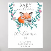 Waterverf vos in bloei welkom baby shower poster (Voorkant)
