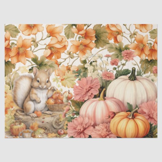 Waterverf Vos Pompoenen & Herfst Foliage Decoupage Tissuepapier (Voorkant)