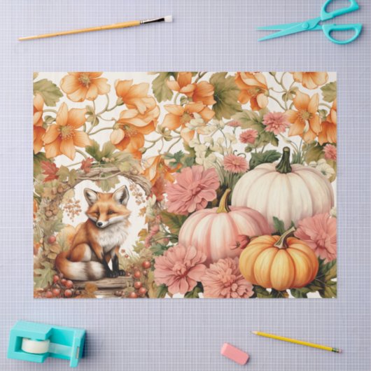 Waterverf Vos Pompoenen & Herfst Foliage Decoupage Tissuepapier (Craft)